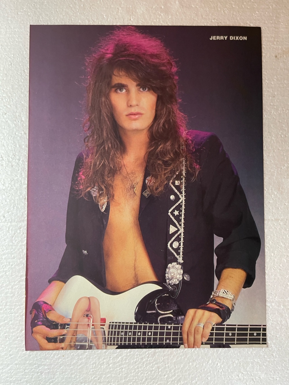 Jerry Dixon Rock Pinup - Black Jacket, White Bass Guitar